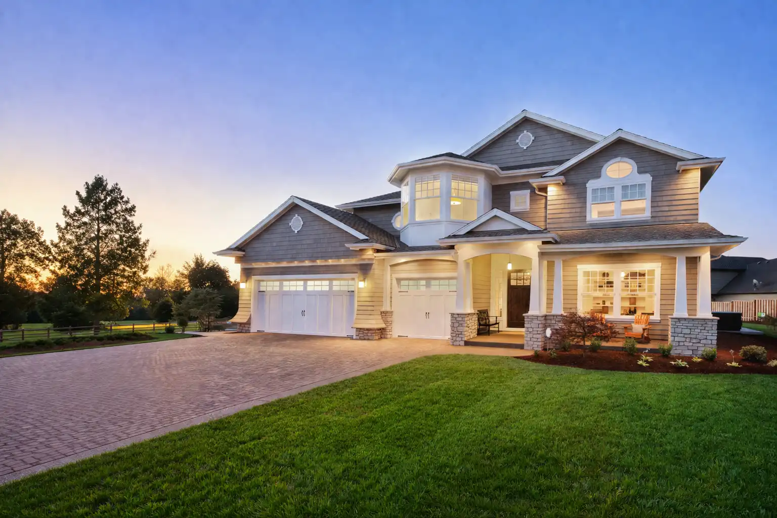 Beautiful house exterior at sunset